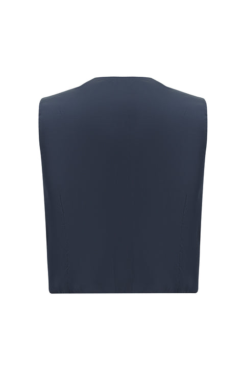 Koyu Lacivert 7 Drop Slim Fit Dar Kesim Yelekli Takım Elbise