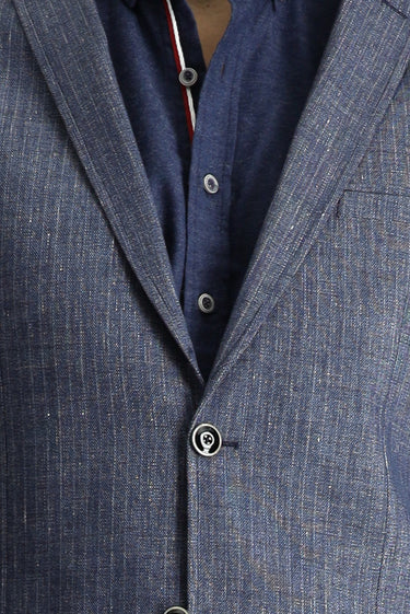 Koyu Lacivert Super Slim Fit Ekstra Dar Kesim Beli Lastikli İpli Desenli Keten Karışımlı Takım Elbise