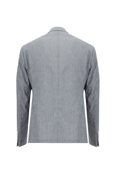  Açık Lacivert Slim Fit Dar Kesim Beli Lastikli İpli Desenli Pamuklu Keten Karışımlı Takım Elbise