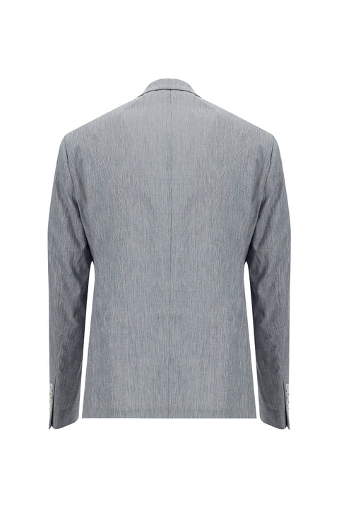 Light Navy Blue 7 Drop Slim Fit Narrow Cut Elasticated Waist Drawstring Patterned Cotton Linen Blend Suit