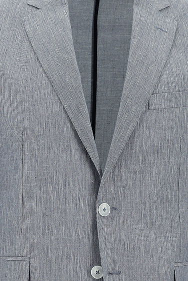  Açık Lacivert Slim Fit Dar Kesim Beli Lastikli İpli Desenli Pamuklu Keten Karışımlı Takım Elbise