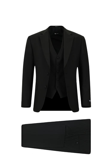  Siyah Slim Fit Dar Kesim Mono Yaka Yelekli Smokin & Damatlık
