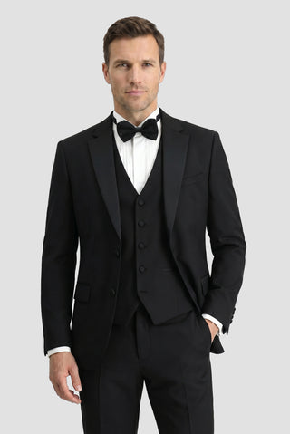  Siyah 7 Drop Slim Fit Dar Kesim Mono Yaka Yelekli Smokin & Damatlık