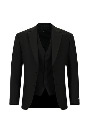  Siyah Relaxed Fit Rahat Kesim Mono Yaka Yelekli Smokin & Damatlık