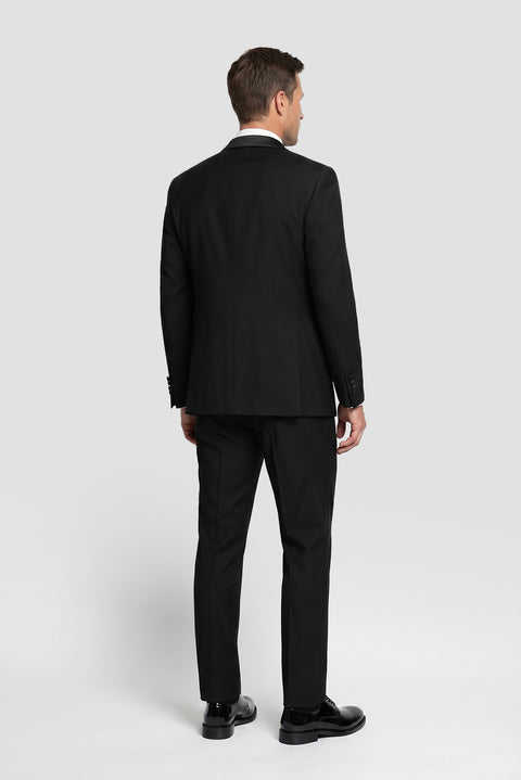 Siyah 7 Drop Slim Fit Dar Kesim Mono Yaka Yelekli Smokin & Damatlık