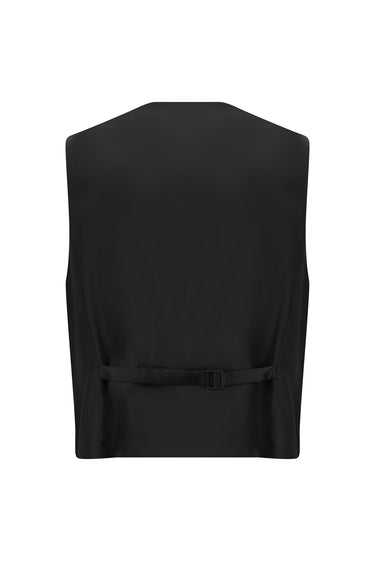 Siyah 7 Drop Slim Fit Dar Kesim Mono Yaka Yelekli Smokin & Damatlık