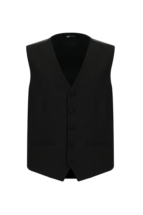 Siyah 7 Drop Slim Fit Dar Kesim Mono Yaka Yelekli Smokin & Damatlık