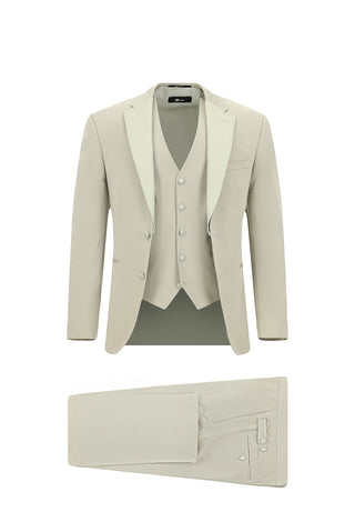  Açık Gri 6 Drop Regular Fit Standart Kesim Mono Yaka Yelekli Smokin & Damatlık