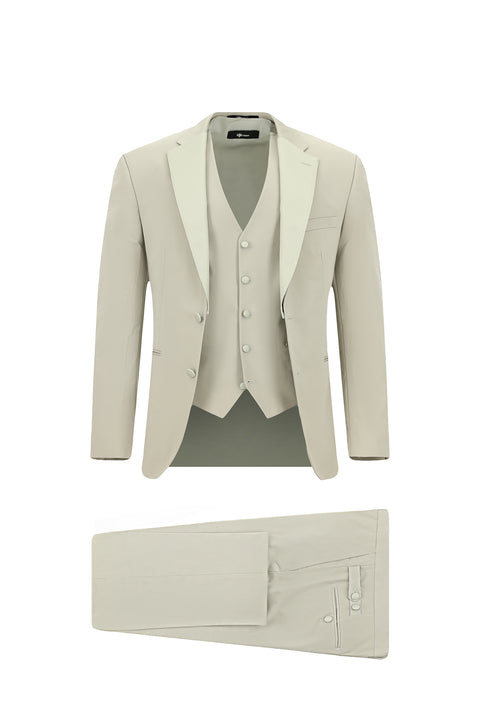 Açık Gri 6 Drop Regular Fit Standart Kesim Mono Yaka Yelekli Smokin & Damatlık