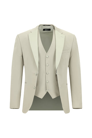  Açık Gri 6 Drop Regular Fit Standart Kesim Mono Yaka Yelekli Smokin & Damatlık