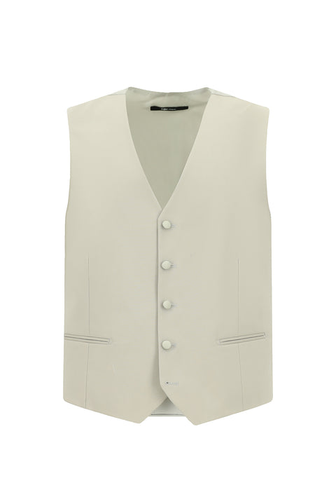 Açık Gri 6 Drop Regular Fit Standart Kesim Mono Yaka Yelekli Smokin & Damatlık