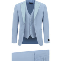 Açık Mavi 6 Drop Regular Fit Standart Kesim Mono Yaka Yelekli Smokin & Damatlık