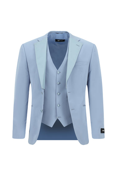  Açık Mavi Regular Fit Mono Yaka Yelekli Smokin & Damatlık