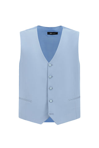  Açık Mavi 6 Drop Regular Fit Standart Kesim Mono Yaka Yelekli Smokin & Damatlık