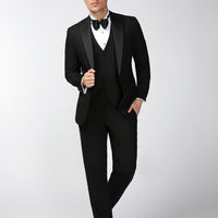 Siyah 6 Drop Regular Fit Standart Kesim Mono Yaka Yelekli Smokin & Damatlık