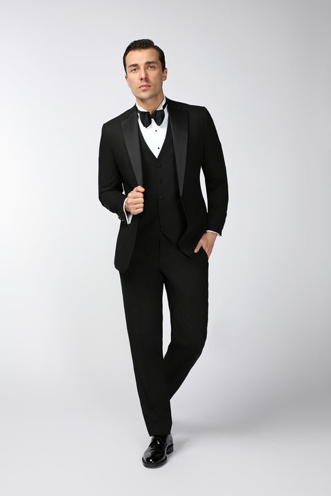 Siyah 6 Drop Regular Fit Standart Kesim Mono Yaka Yelekli Smokin & Damatlık