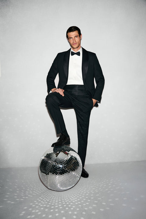 Siyah 6 Drop Regular Fit Standart Kesim Şal Yaka Desenli Smokin & Damatlık