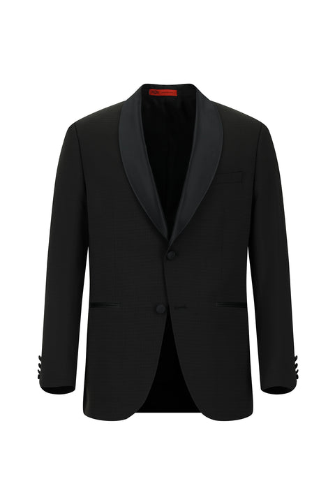 Siyah 6 Drop Regular Fit Standart Kesim Şal Yaka Desenli Smokin & Damatlık