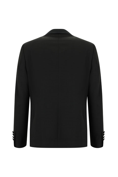 Siyah 6 Drop Regular Fit Standart Kesim Şal Yaka Desenli Smokin & Damatlık