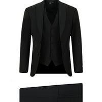 Siyah 6 Drop Regular Fit Standart Kesim Şal Yaka Yelekli Smokin & Damatlık