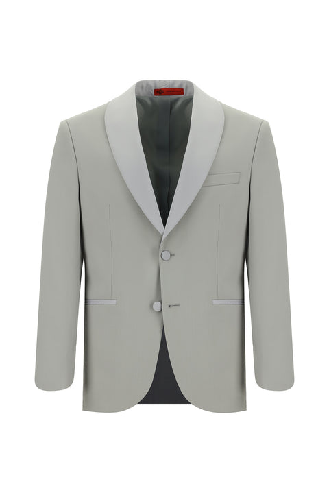 Açık Gri 7 Drop Slim Fit Dar Kesim Şal Yaka Smokin & Damatlık