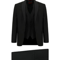 Siyah 7 Drop Slim Fit Dar Kesim Şal Yaka Yelekli Smokin & Damatlık