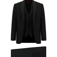 Siyah 7 Drop Slim Fit Dar Kesim Şal Yaka Yelekli Smokin & Damatlık