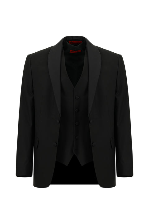 Siyah 6 Drop Regular Fit Standart Kesim Şal Yaka Yelekli Smokin & Damatlık