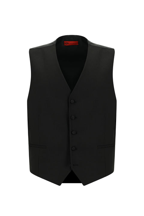 Siyah 7 Drop Slim Fit Dar Kesim Şal Yaka Yelekli Smokin & Damatlık