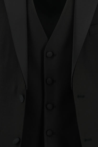 Siyah 7 Drop Slim Fit Dar Kesim Şal Yaka Yelekli Smokin & Damatlık