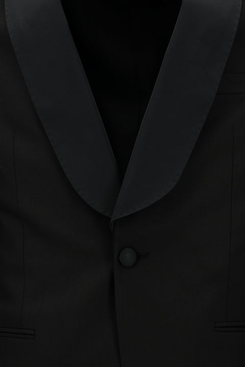 Siyah 7 Drop Slim Fit Dar Kesim Şal Yaka Smokin & Damatlık