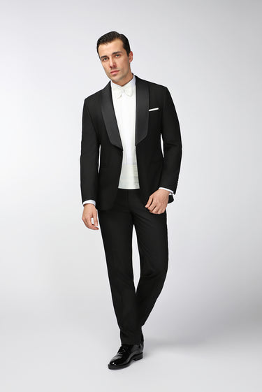  Siyah Relaxed Fit Rahat Kesim Şal Yaka Smokin & Damatlık