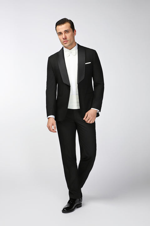 Siyah 4 Drop Relaxed Fit Rahat Kesim Şal Yaka Smokin & Damatlık