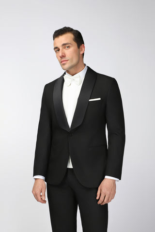  Siyah Relaxed Fit Rahat Kesim Şal Yaka Smokin & Damatlık