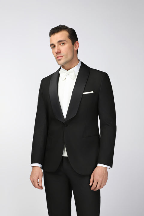 Siyah 4 Drop Relaxed Fit Rahat Kesim Şal Yaka Smokin & Damatlık