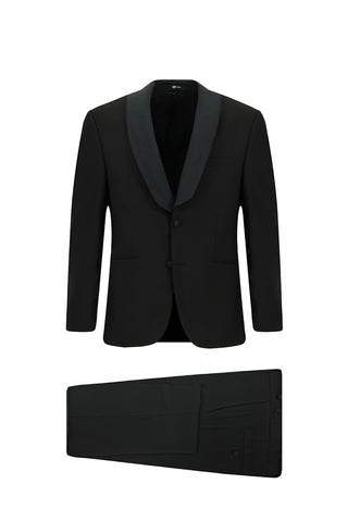  Siyah Relaxed Fit Rahat Kesim Şal Yaka Smokin & Damatlık