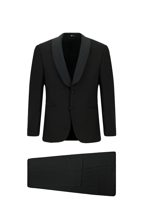 Siyah 4 Drop Relaxed Fit Rahat Kesim Şal Yaka Smokin & Damatlık