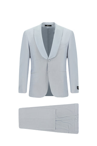  Açık Mavi 4 Drop Relaxed Fit Rahat Kesim Şal Yaka Smokin & Damatlık