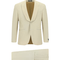 Açık Bej 4 Drop Relaxed Fit Rahat Kesim Şal Yaka Smokin & Damatlık