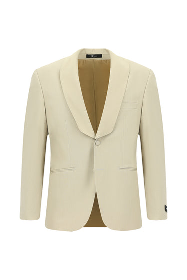 Açık Bej 4 Drop Relaxed Fit Rahat Kesim Şal Yaka Smokin & Damatlık