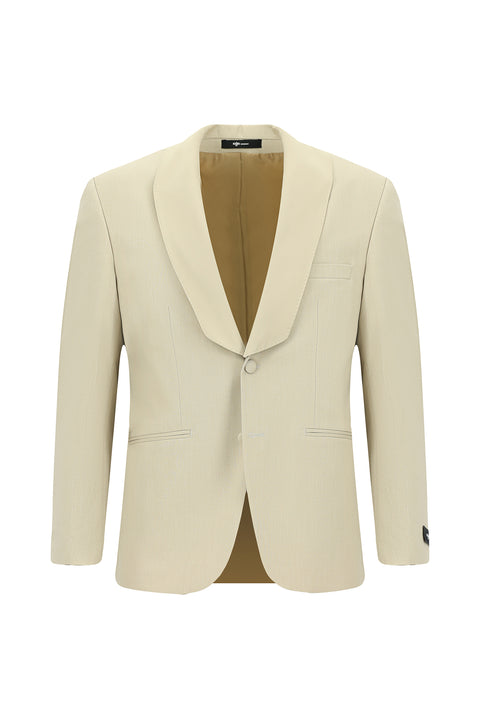 Açık Bej 4 Drop Relaxed Fit Rahat Kesim Şal Yaka Smokin & Damatlık