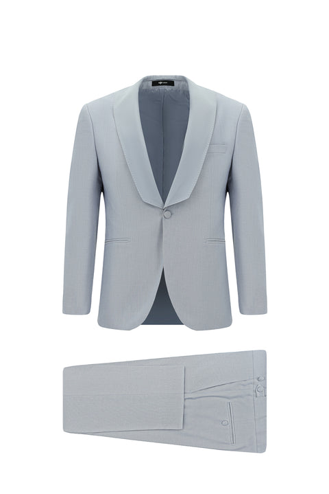 Açık Mavi 7 Drop Slim Fit Dar Kesim Şal Yaka Smokin & Damatlık