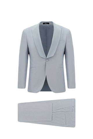  Açık Mavi 7 Drop Slim Fit Dar Kesim Şal Yaka Smokin & Damatlık