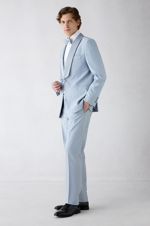 Açık Mavi 7 Drop Slim Fit Dar Kesim Şal Yaka Smokin & Damatlık