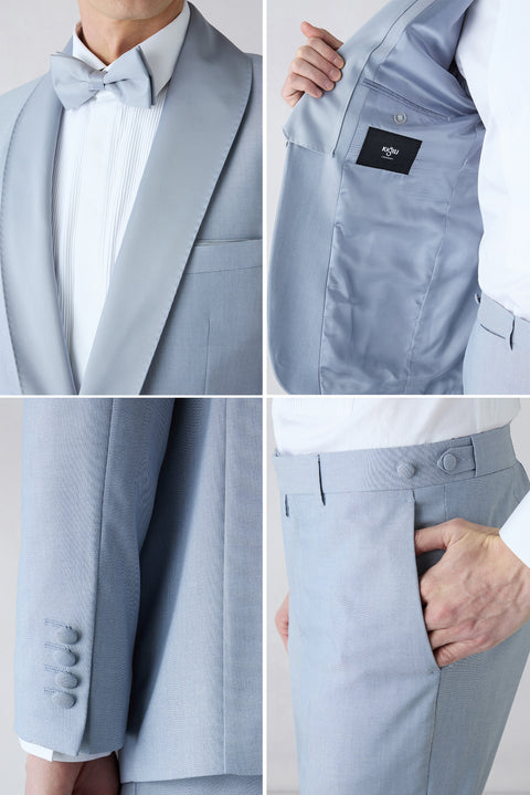 Açık Mavi 7 Drop Slim Fit Dar Kesim Şal Yaka Smokin & Damatlık