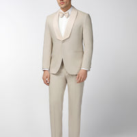 Açık Bej 7 Drop Slim Fit Dar Kesim Şal Yaka Smokin & Damatlık