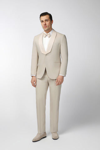  Aç?k Bej 7 Drop Slim Fit Dar Kesim ?al Yaka Smokin & Damatl?k-Ki??l?