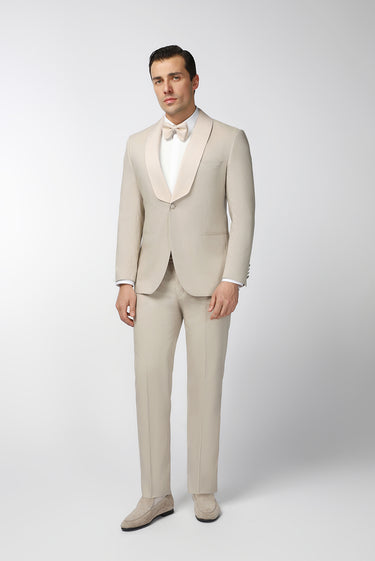  Açık Bej Slim Fit Dar Kesim Şal Yaka Smokin & Damatlık