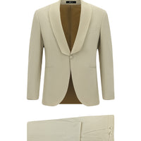 Açık Bej 7 Drop Slim Fit Dar Kesim Şal Yaka Smokin & Damatlık