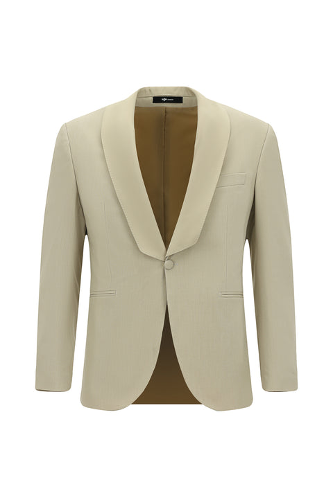 Açık Bej 7 Drop Slim Fit Dar Kesim Şal Yaka Smokin & Damatlık